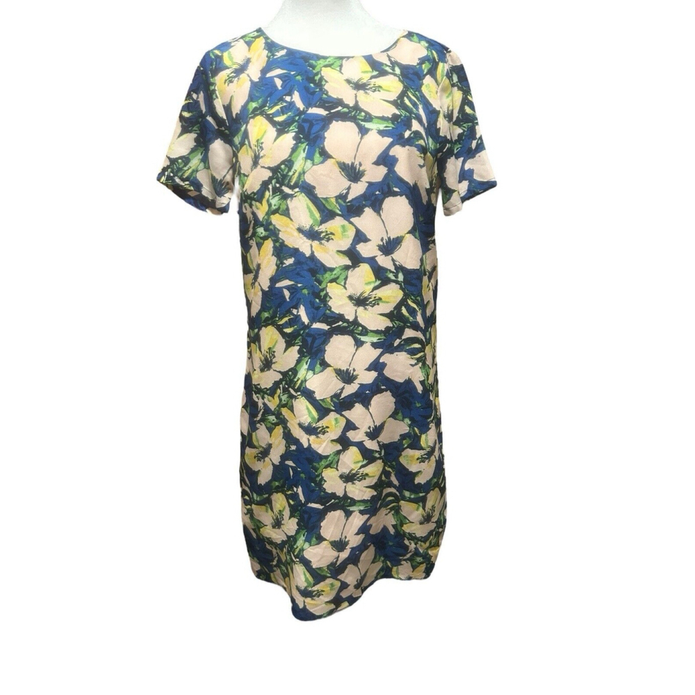 J. Crew Floral Lined Shift Dress Size 2 Blue Pink Floral Shift Lined Garden